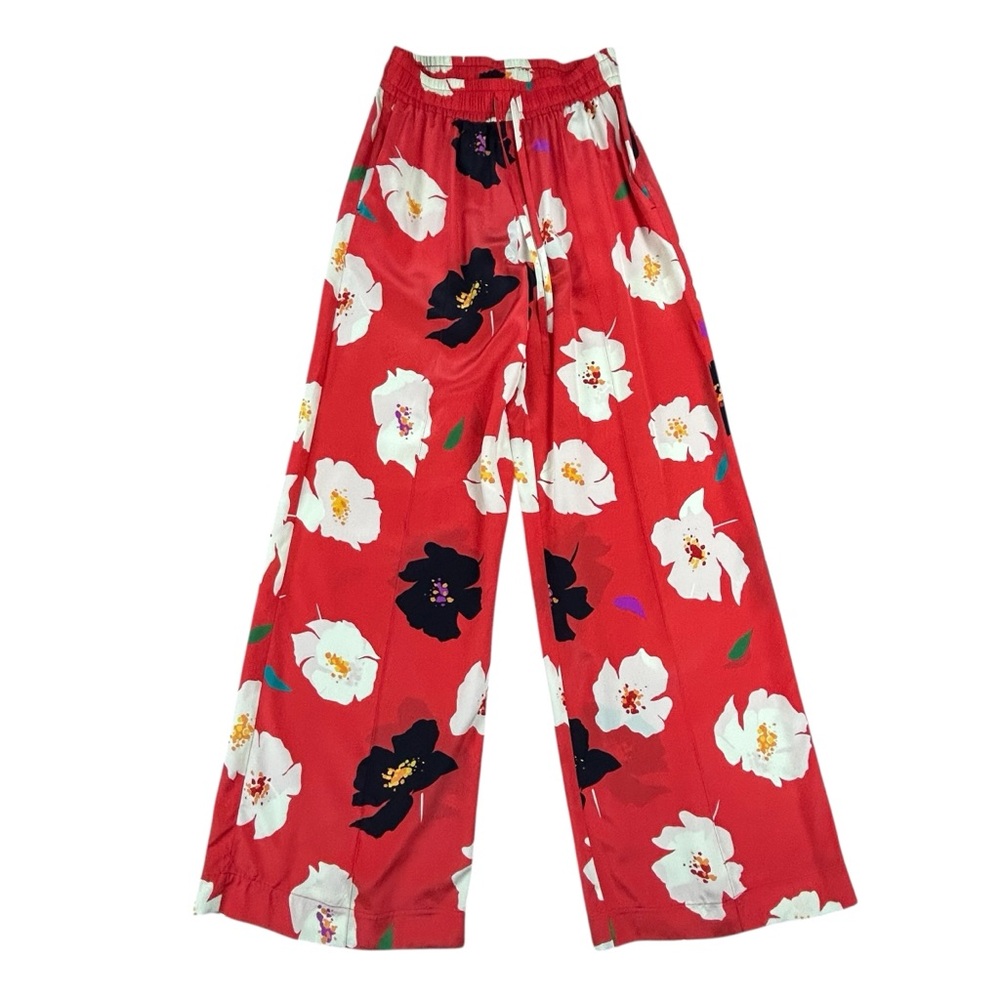 Tucker Red Floral Wide Leg Silk Pants
